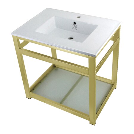 Fauceture VWP3122B7 31-Inch Ceramic Console Sink (1-Hole), White/Brushed Brass VWP3122B7